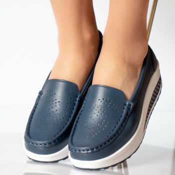 Κυρίες casual παπούτσια navy blue φυσικό δέρμα nancy - Img 2