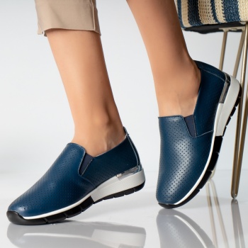 Κυρίες casual παπούτσια navy blue φυσικό δέρμα ninita - Img 2