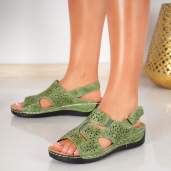 Σανδάλια χωρίς τακούνι heba πράσινο eco leather - Img 3