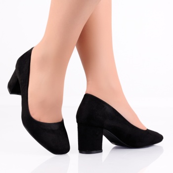 Amada Ladies Black Eco Leather Heeled Shoes με τακούνι - Img 3