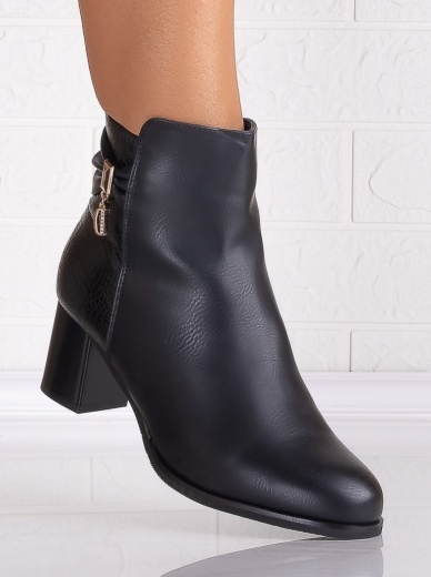 Botine Dama Imblanite cu toc Negre din Piele Ecologica Evelia - Img 4