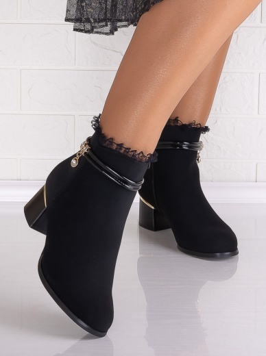 Botine Dama Imblanite cu toc Negre din Piele Ecologica Intoarsa Solea - Img 7