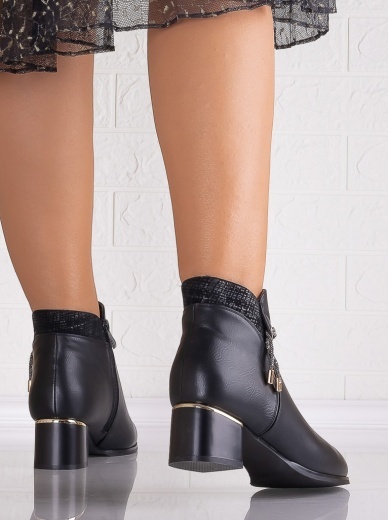 Botine Dama Imblanite cu toc Negre din Piele Ecologica Livoria - Img 5