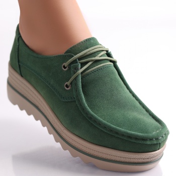 Calvi Green Γυναικεία παπούτσια πλατφόρμα σε φυσικό δέρμα γυρισμένο - Img 2