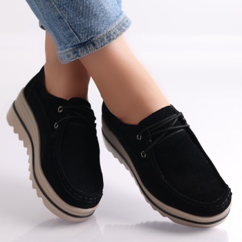 Calvi Ladies Platform Shoes Μαύρο φυσικό δέρμα γυρισμένο - Img 2