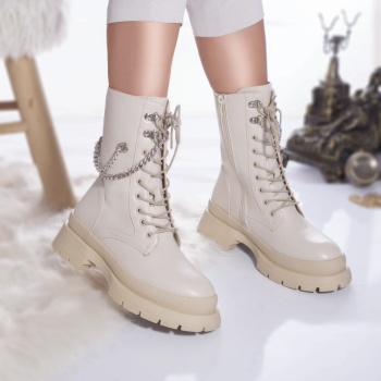 Casual μπότες tebah eco leather με επένδυση μπεζ