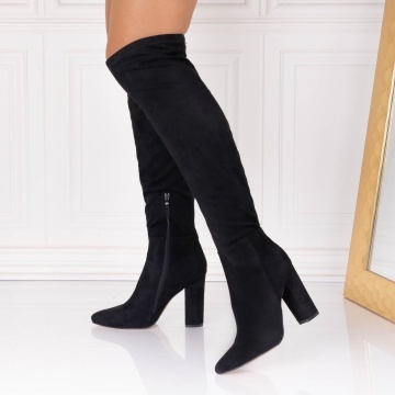 Cizme dama cu toc Negre din Piele Ecologica Intoarsa Alevona