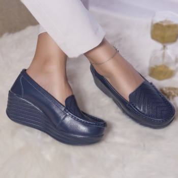 Dominica παπούτσια πλατφόρμα φυσικό δέρμα navy blue - Img 2