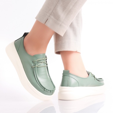Jaile Ladies Casual Πράσινο Φυσικό Δέρμα Παπούτσια - Img 3