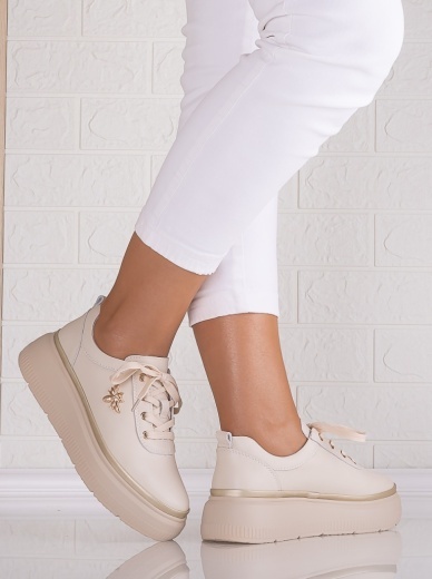 Pantofi dama casual Bej din Piele Naturala Letisa - Img 2