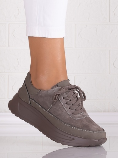 Pantofi dama casual Gri inchis din Piele Naturala Intoarsa Morela