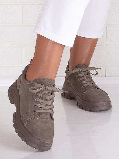 Pantofi dama casual Khaki din Piele Naturala Intoarsa Alisma - Img 6