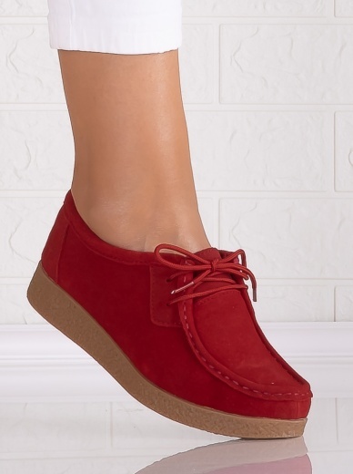 Pantofi dama casual Rosii din Piele Naturala Intoarsa Alenasa