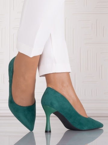 Pantofi dama cu toc Verzi din Piele Ecologica Intoarsa Oansa