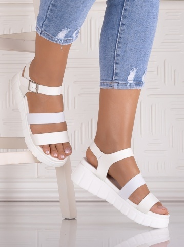 Sandale damă cu platformă Albe din piele Ecologica Louis