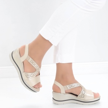Sandale dama cu platforma Bej din Piele Ecologica Yura - Img 5
