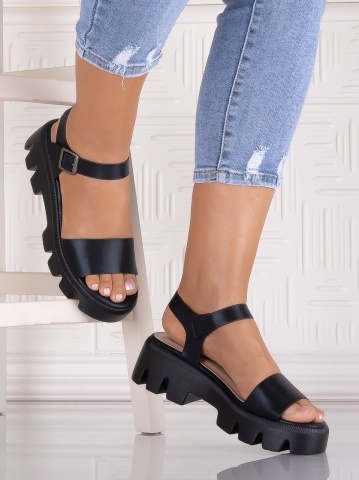Sandale damă cu platformă Negrii din piele Ecologica Quanda