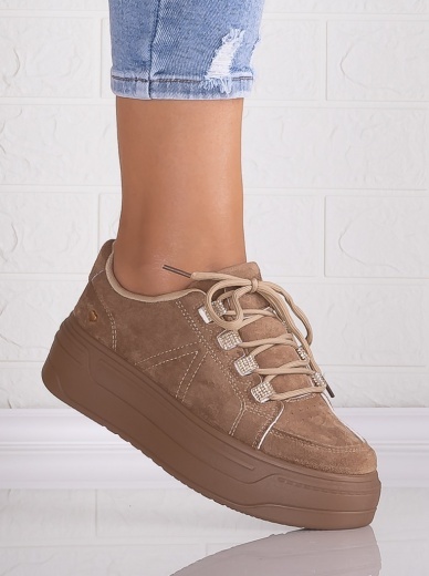Sneakers dama cu platforma Khaki din Piele Ecologica Intoarsa Davena