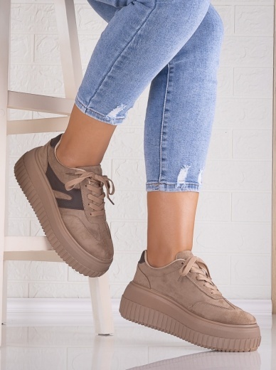 Sneakers dama cu platforma Khaki din Piele Ecologica Intoarsa Nevasa - Img 4