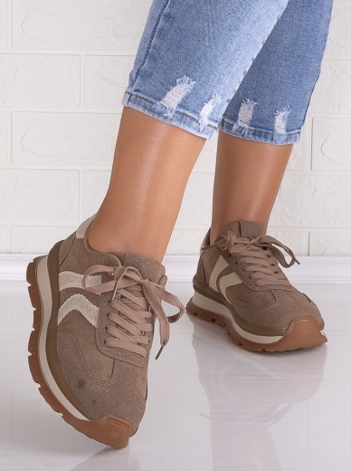 Sneakers dama cu platforma Khaki din Piele Ecologica Intoarsa Suziana - Img 4