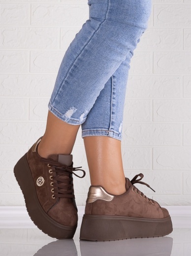 Sneakers dama cu platforma Maro din Piele Ecologica Intoarsa Masega - Img 2