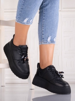 Sneakers dama cu platforma Negri din Piele Ecologica Arenia - Img 2