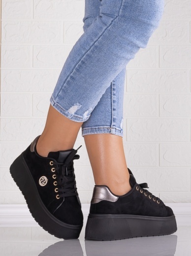Sneakers dama cu platforma Negri din Piele Ecologica Intoarsa Masega - Img 2
