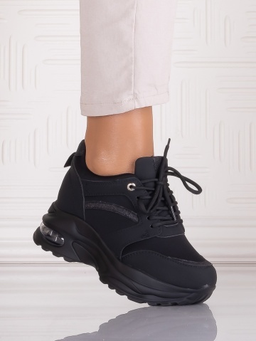 Sneakers dama cu platforma Negri din Piele Ecologica Tammara