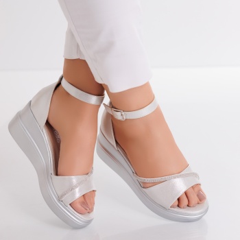 Γυναικεία σανδάλια πλατφόρμα Silver Organic Leather Pelea - Img 3