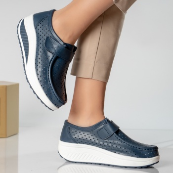 Γυναικεία casual παπούτσια navy blue φυσικό δέρμα run - Img 3