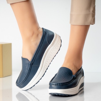 Κυρίες casual παπούτσια navy blue φυσικό δέρμα nancy - Img 3