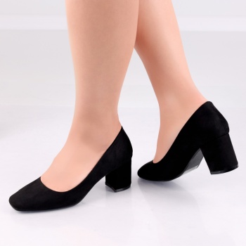 Amada Ladies Black Eco Leather Heeled Shoes με τακούνι - Img 4