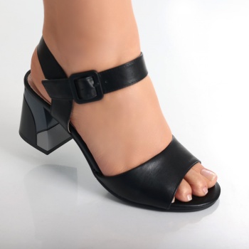 Anaya Ladies Μαύρο Eco Leather πέδιλα με τακούνι - Img 4