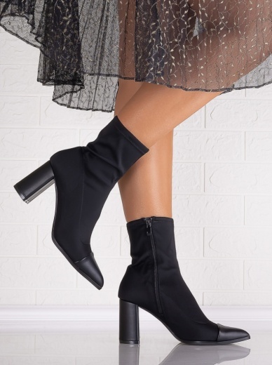 Botine Dama cu toc Negre din Textil Salara - Img 4