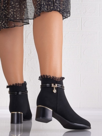 Botine Dama Imblanite cu toc Negre din Piele Ecologica Intoarsa Solea - Img 4