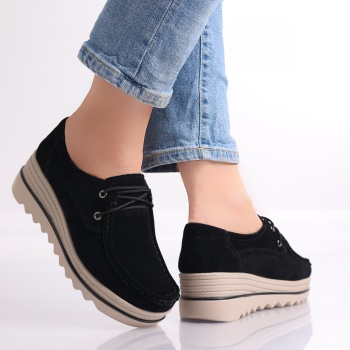 Calvi Ladies Platform Shoes Μαύρο φυσικό δέρμα γυρισμένο - Img 3