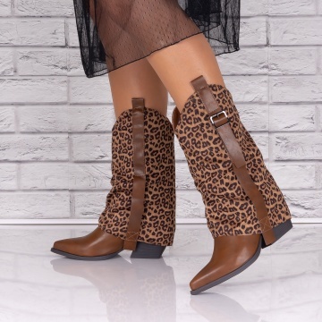 Cizme dama Animal print maro din Piele Ecologica Zayra