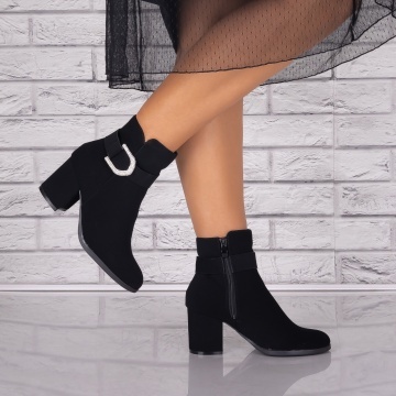 Ghete Dama imblanite cu toc Negre din Piele Ecologica Intoarsa Abilena