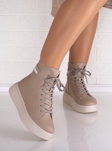 Ghete dama Imblanite Khaki din Piele Naturala Levela - Img 5