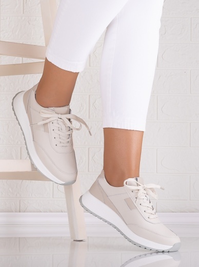 Pantofi dama casual Bej din Piele Naturala Jenina - Img 2