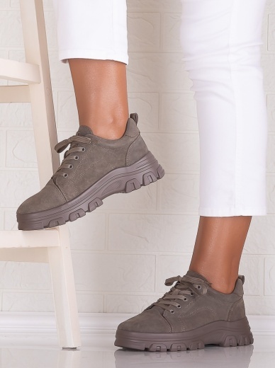 Pantofi dama casual Khaki din Piele Naturala Intoarsa Alisma - Img 4