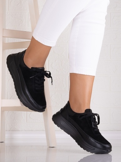 Pantofi dama casual Negri din Piele Naturala Intoarsa Morela