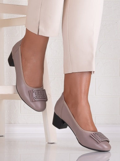 Pantofi dama cu toc Khaki din Piele Naturala Alimira