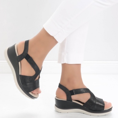Sandale dama cu platforma Negre din Piele Ecologica Yura - Img 5