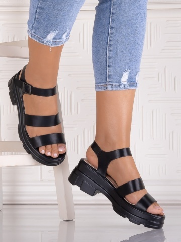 Sandale damă cu platformă Negrii din piele Ecologica Louis