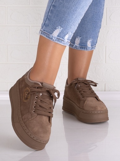 Sneakers dama cu platforma Khaki din Piele Ecologica Intoarsa Anasya - Img 5