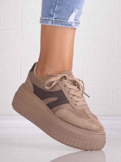 Sneakers dama cu platforma Khaki din Piele Ecologica Intoarsa Nevasa - Img 2
