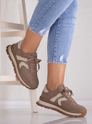 Sneakers dama cu platforma Khaki din Piele Ecologica Intoarsa Suziana