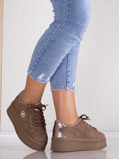 Sneakers dama cu platforma Khaki din Piele Ecologica Intoarsa Zenda - Img 4