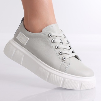 Soyvi Ladies Casual Γκρι Φυσικό Δερμάτινο Παπούτσι